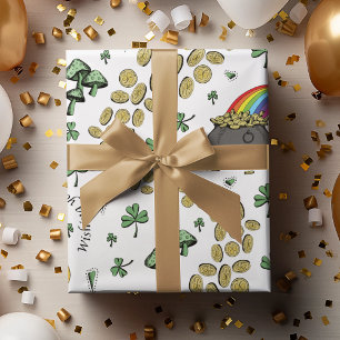 Papel De Presente Padrão Russo Irlandês Branco Shamrocks St Patricks