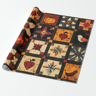 Papel De Presente Padrão Rustic Autumn Patchwork Quilt Farmhouse