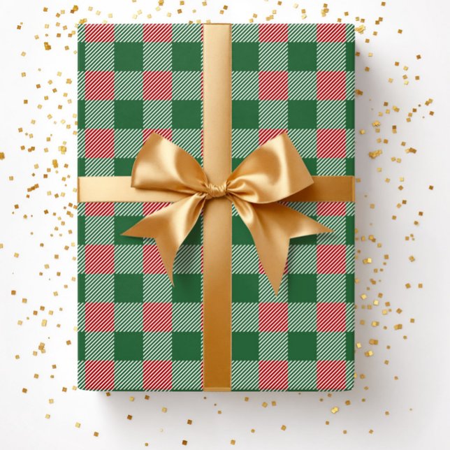 Papel De Presente Padrão Rustic Christmas Green Xadrez (Rustic Christmas Green Plaid Pattern Wrapping Paper)