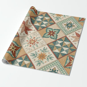 Papel De Presente Padrão Rustic Diamond Patchwork - Geométrico