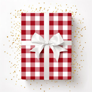 Papel De Presente Padrão Rustic Farmhouse Red & White Verificado