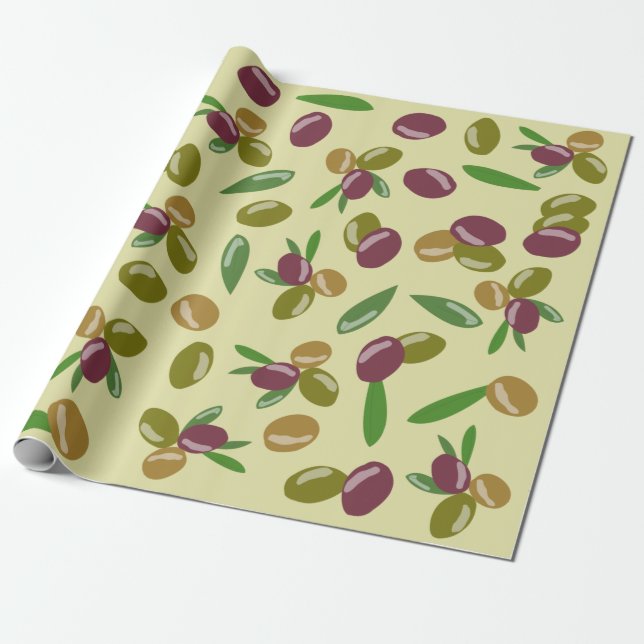 Papel De Presente Padrão Rustic Olive and Olive Leaves (Desenrolado)
