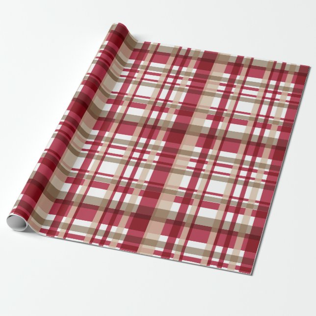 Papel De Presente Padrão Rustic Red and Beige Xadrez (Desenrolado)