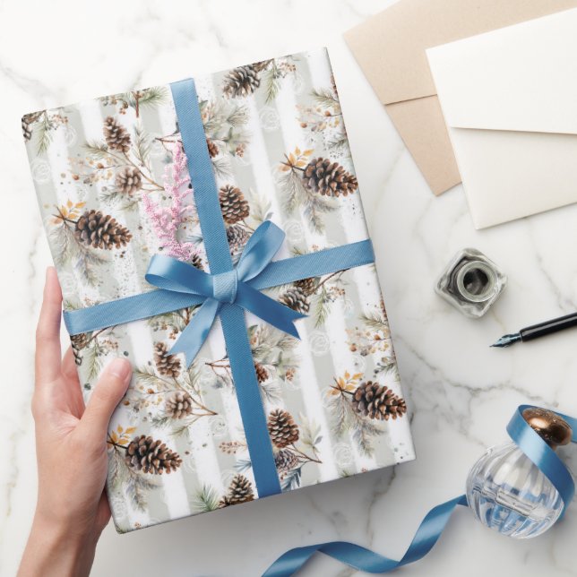 Papel De Presente Padrão Rústico Boho Natal Pinheiro Casa de Campo  (Presentear)