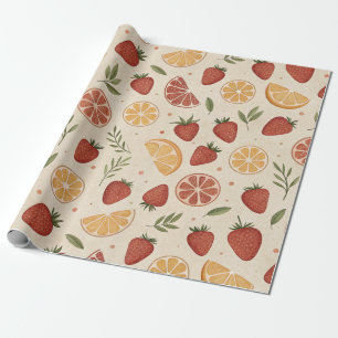 Papel De Presente Padrão Rústico de Morango & Cítrico Terroso (2)