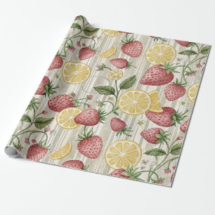 Papel De Presente Padrão Rústico de Morango e Cítricos Terroso (8)