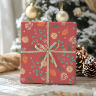 Papel De Presente Padrão Rústico de Natal Natureza