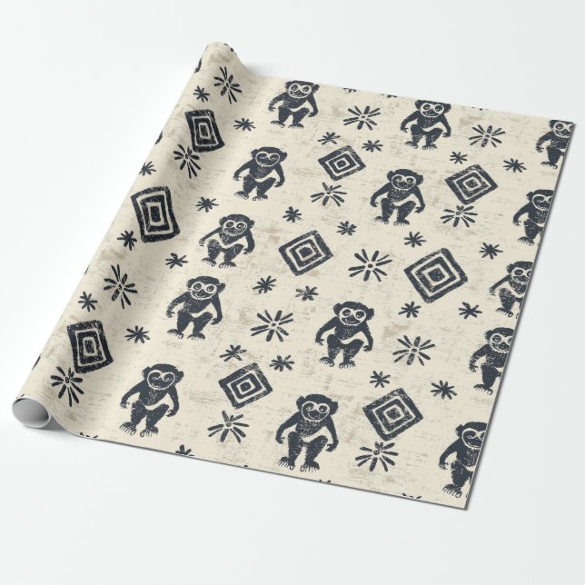 Papel De Presente Padrão Safari da Selva do Macaco Boho (2) (Desenrolado)
