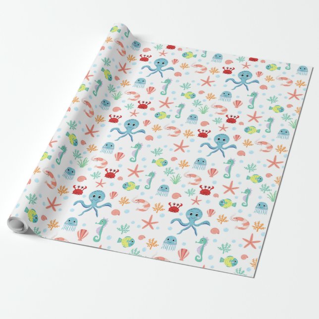 Papel De Presente Padrão Sea World (Desenrolado)