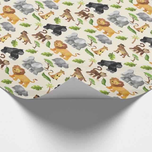 Papel De Presente Padrão Selvagem de Safari Animal Selvagem de Aquar (Ponta)