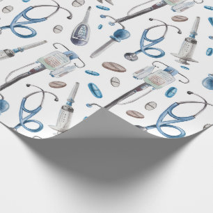 Papel De Presente Padrão sem costura aquarela de material médico