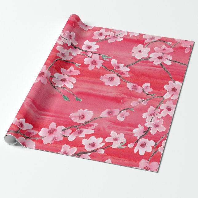 Papel De Presente Padrão sem costura com a linda flor de cereja (Desenrolado)