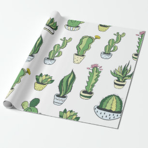 Papel De Presente Padrão sem costura com cacto e suculentos verdes