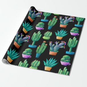 Papel De Presente Padrão sem costura com cactos coloridos agudos, a