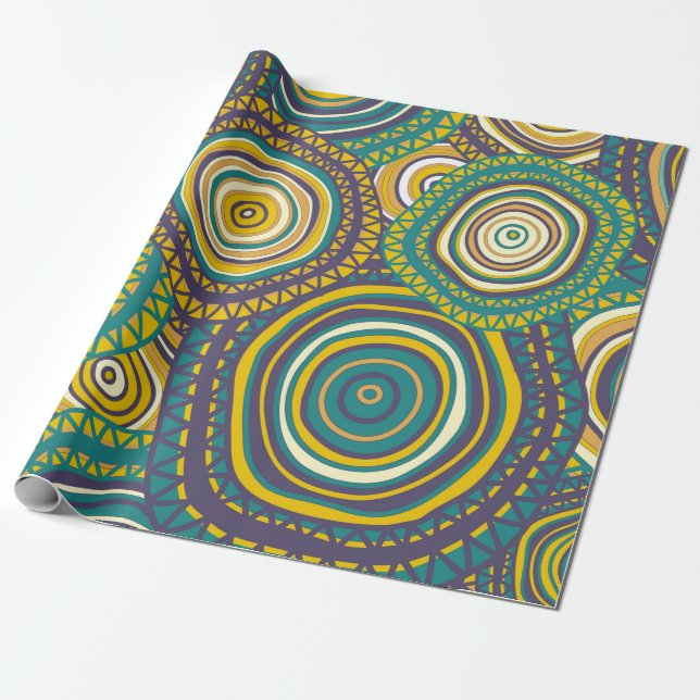 Papel De Presente Padrão sem costura com círculo ornamental desenhad (Desenrolado)