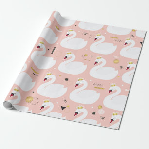 Papel De Presente Padrão sem costura com cisnes brancas giras. Todo