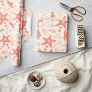 Papel De Presente Padrão sem costura com conchas marítimas embrulhan