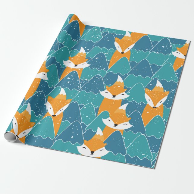 Papel De Presente Padrão sem costura com diferentes raposas.  (Desenrolado)