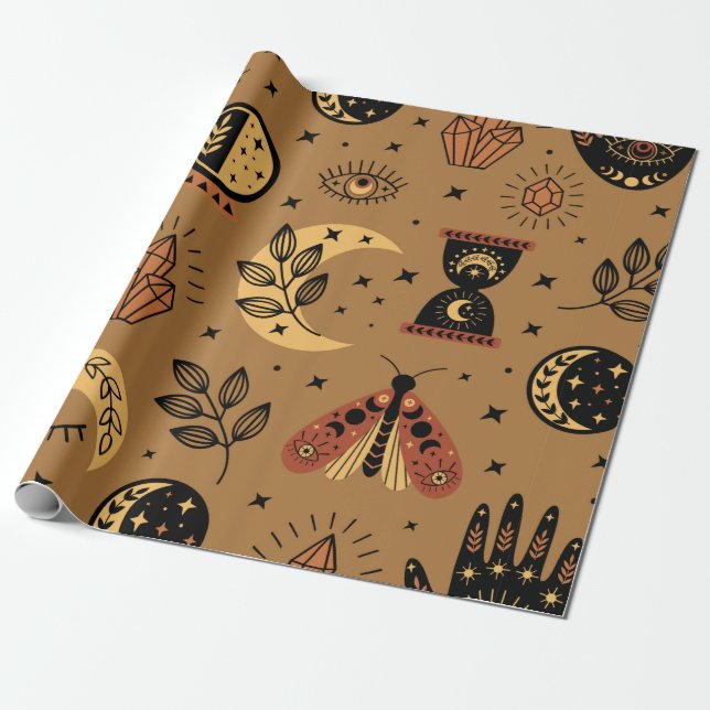 Papel De Presente padrão sem costura com elementos mágicos (Desenrolado)