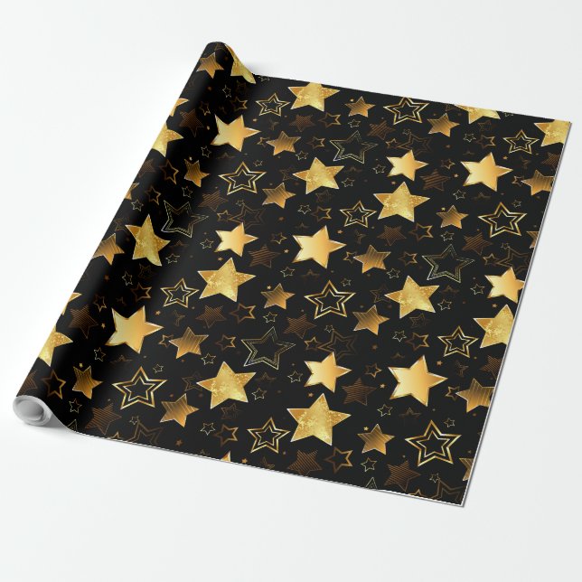 Papel De Presente Padrão sem costura com estrelas de Ouro (Desenrolado)