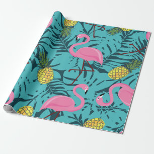 Papel De Presente Padrão sem costura com flamingos cor-de-rosa e co