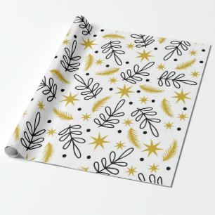 Papel De Presente Padrão sem costura com flocos de neve e ramos de a