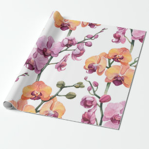 Papel De Presente Padrão sem costura com flores de orquídea aquare