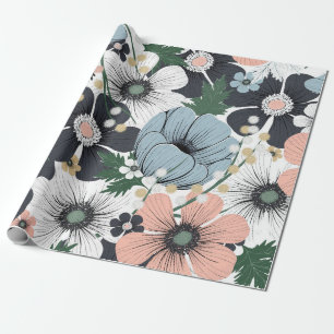Papel De Presente Padrão sem costura com flores delicadas desenhadas