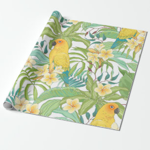 Papel De Presente Padrão sem costura com flores Plumeria, folhas e 
