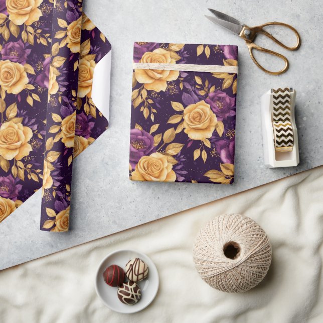 Papel De Presente padrão sem costura com flores roxas (Artesanato)