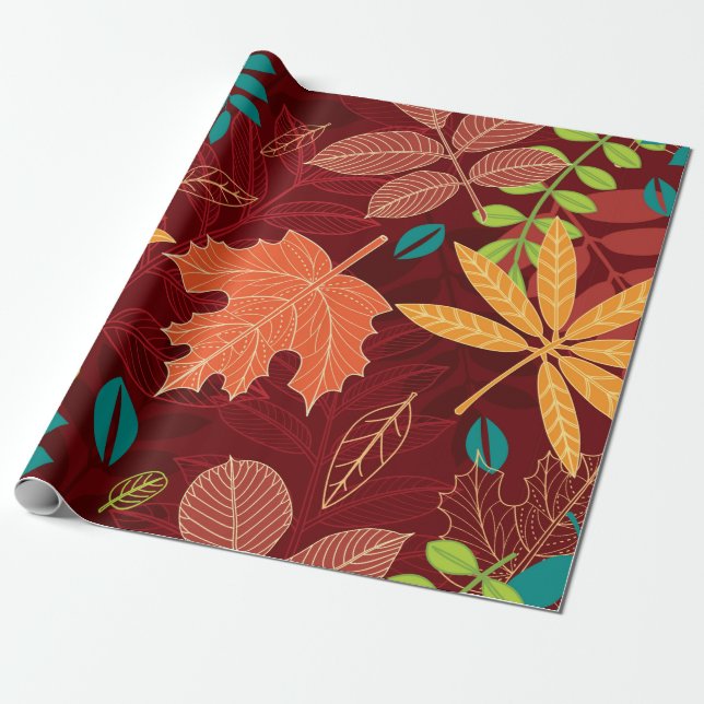 Papel De Presente Padrão sem costura com folhas de outono  (Desenrolado)