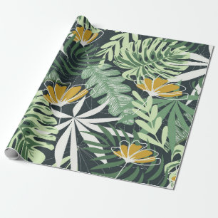 Papel De Presente Padrão sem costura com folhas e flores tropicais 
