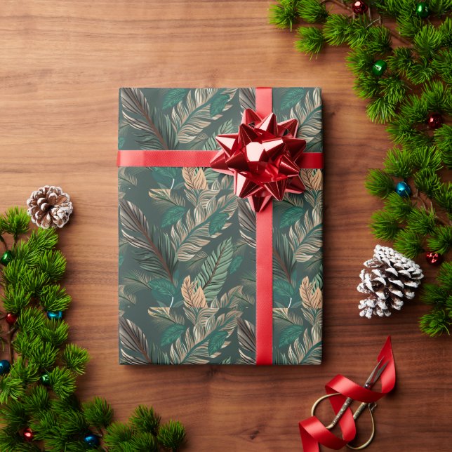 Papel De Presente Padrão sem costura com folhas negras (Presente de Natal)