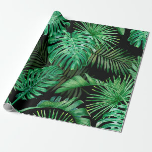 Papel De Presente Padrão sem costura com folhas tropicais em uma ban