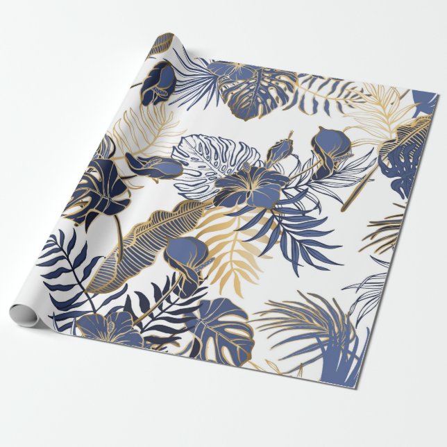 Papel De Presente Padrão sem costura com folhas tropicais exóticas.  (Desenrolado)