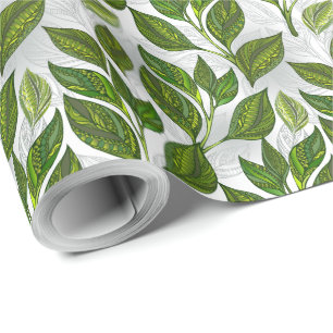 Papel De Presente Padrão sem costura com folhas verdes de chá