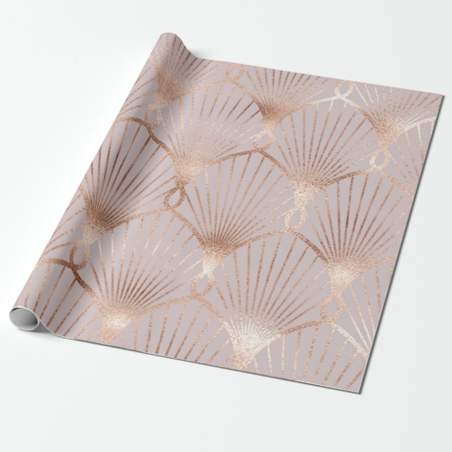 Papel De Presente Padrão sem costura com formas de folhas douradas (Desenrolado)