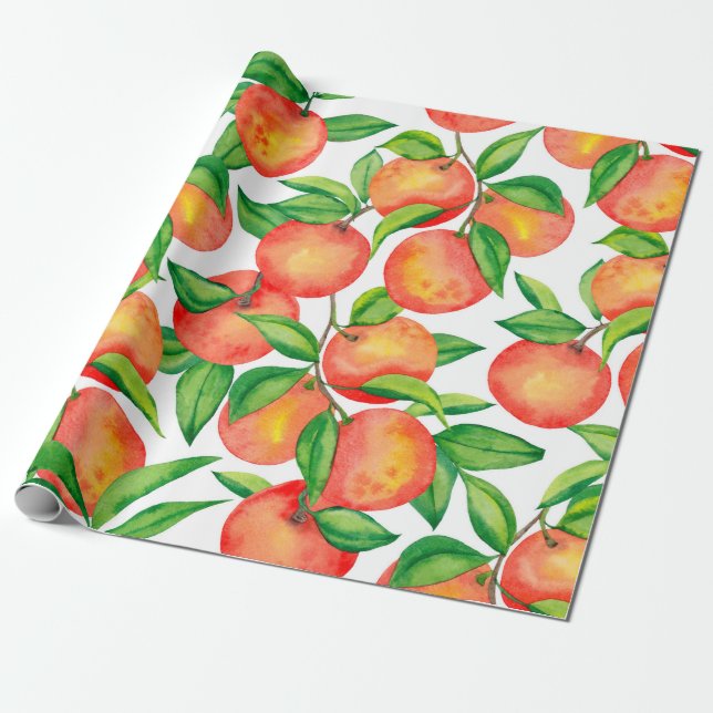 Papel De Presente Padrão sem costura com fruta de tangerina e (Desenrolado)