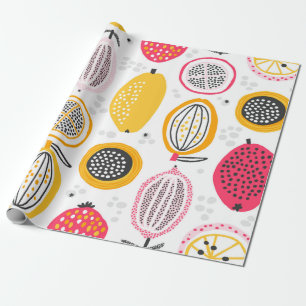 Papel De Presente Padrão sem costura com frutas exóticas desenhada