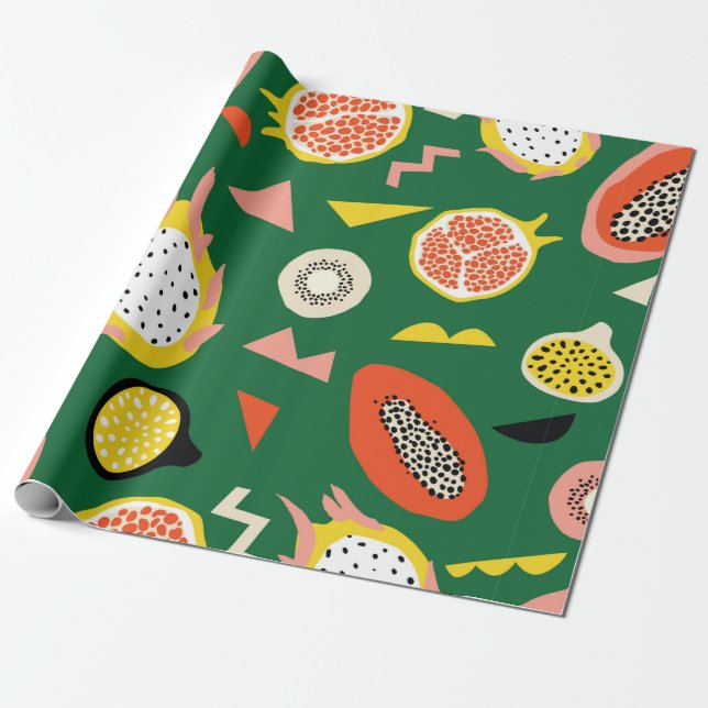 Papel De Presente Padrão sem costura com frutas tropicais (Desenrolado)