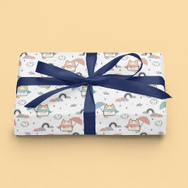 Papel De Presente Padrão sem costura com Gato Kawaii Cute