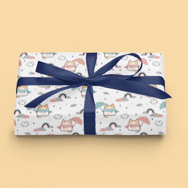 Papel De Presente Padrão sem costura com Gato Kawaii Cute (Criador carregado)