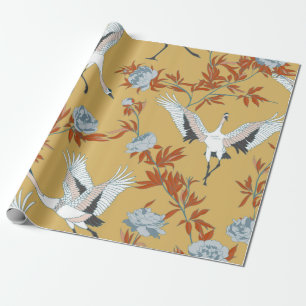 Papel De Presente Padrão sem costura com gruas brancas japonesas e 