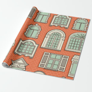 Papel De Presente Padrão sem costura com janelas de vintage.