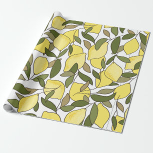Papel De Presente Padrão sem costura com limões e folhas