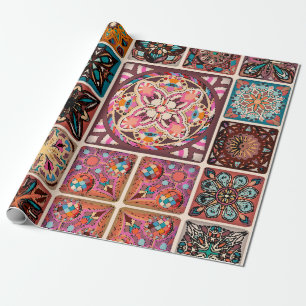 Papel De Presente Padrão sem costura com mandalas decorativas. Vinta