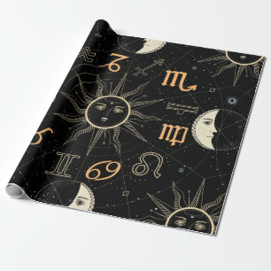 Papel De Presente Padrão sem costura com o círculo do Horoscópio