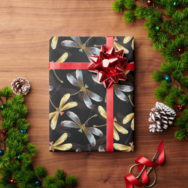 Papel De Presente Padrão sem costura com Ouros (Presente de Natal)