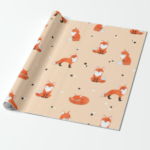Papel De Presente Padrão sem costura com raposas de aquarela. Vinta