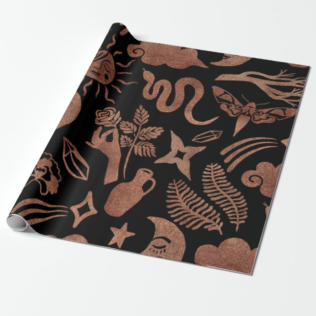 Papel De Presente Padrão sem costura com símbolos místicos e mágicos (Desenrolado)